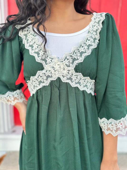 Colette Lace Maxi Dress- Hunter Green / FINAL SALE