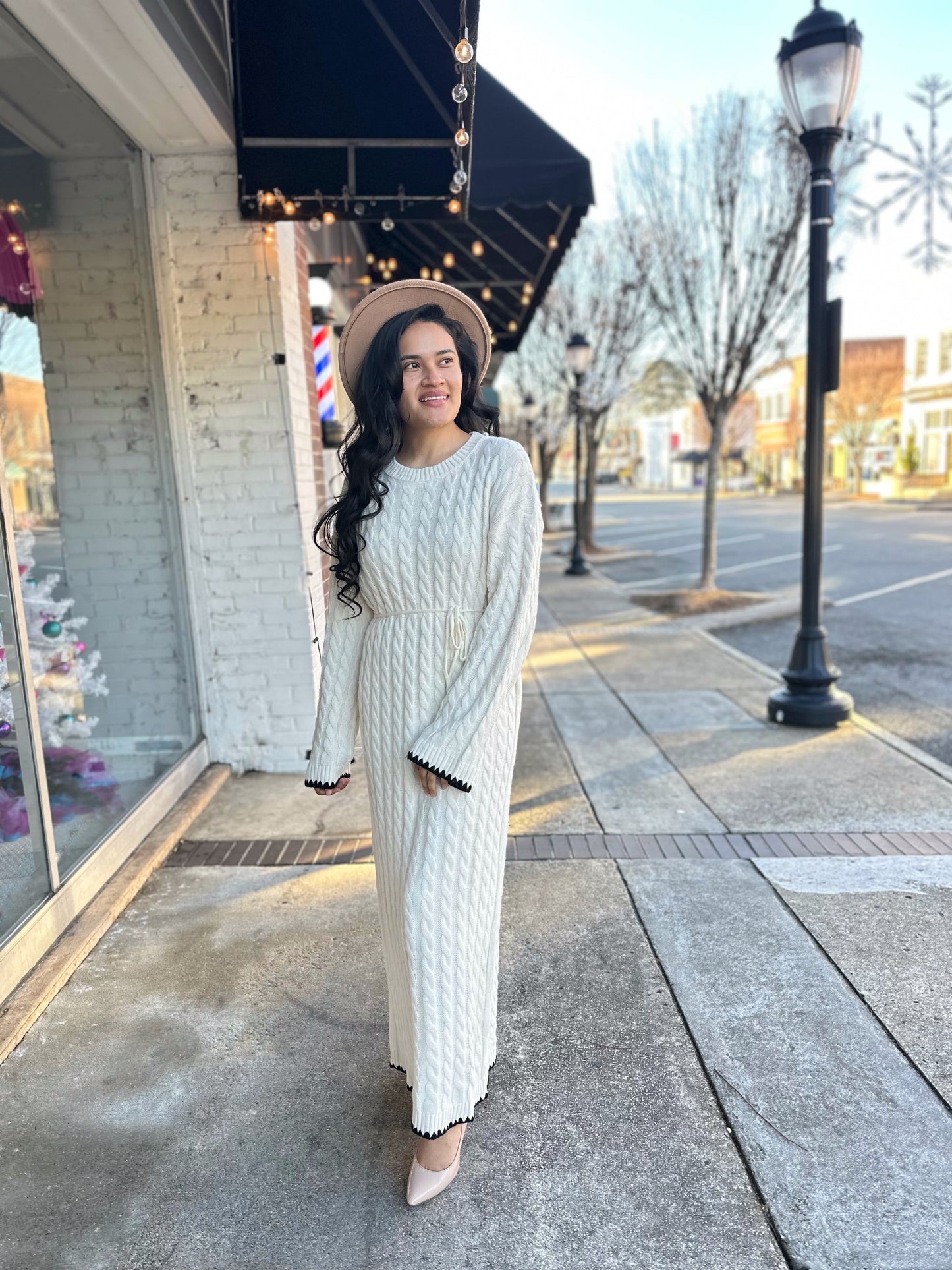 Blair Cable Knit Sweater Dress- Oatmeal