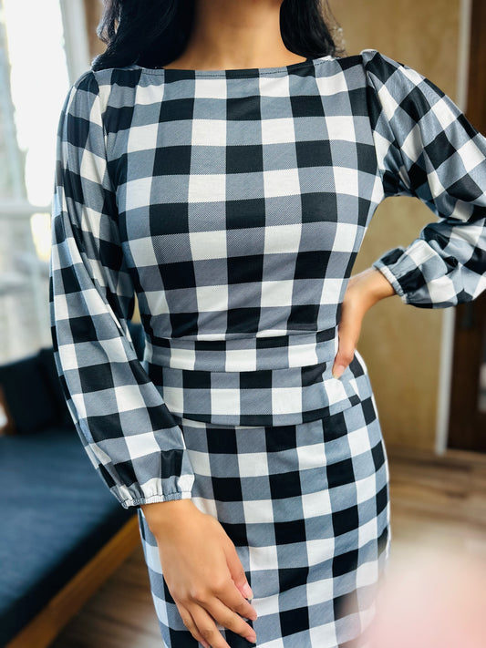 Carey Gingham Dress-White/Black