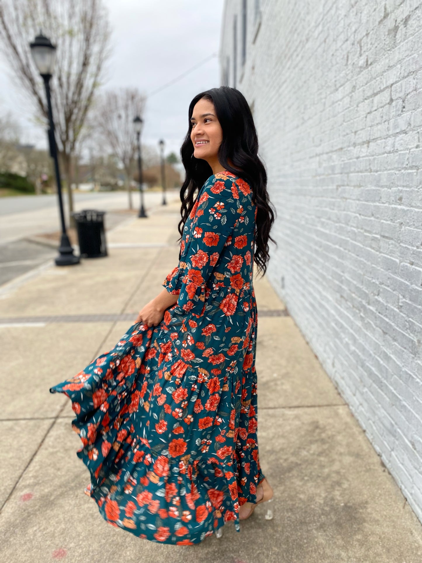 Felicity Floral Dress- Teal - FINAL SALE