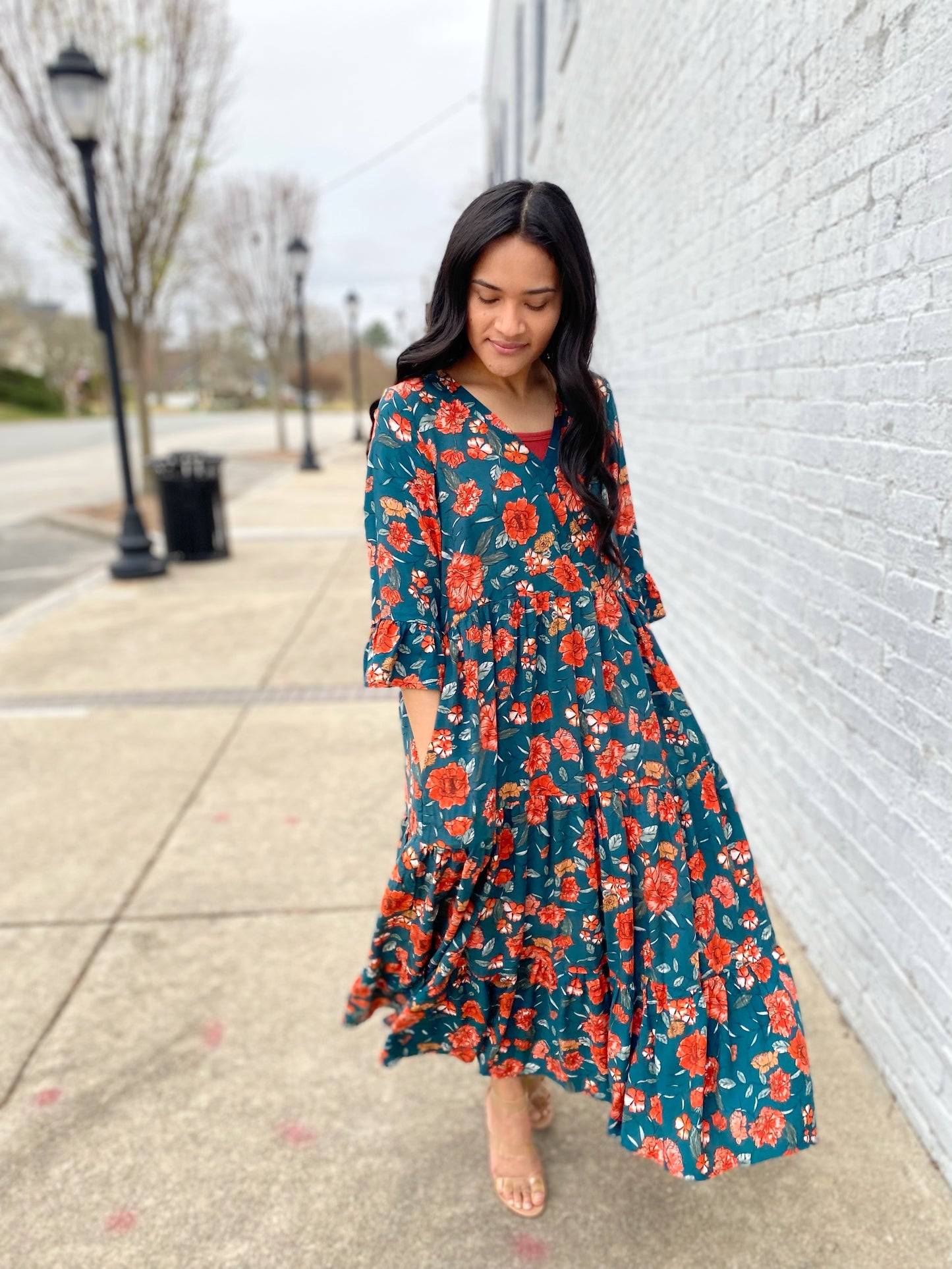 Felicity Floral Dress- Teal - FINAL SALE